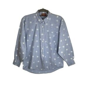 VTG American Eagle For Her Large Celestial Sun Sunburst Chambray Shirt Cotton
